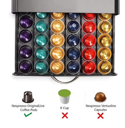 CARLA HOME Coffee Pods Holder Storage Drawer Compatible with 60 Nespresso Pods for Kitchen Storage & Organisation (Black)