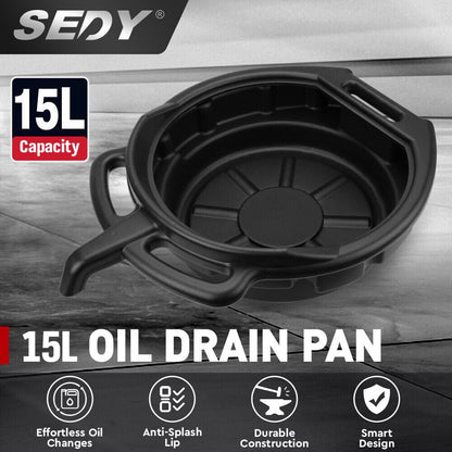 SEDY 15L Oil Change Pan Drain Tray Portable Dish Coolant Recovery Pan Black