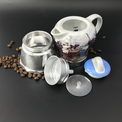 Afternoon Tea Vintage Porcelain Ceramic Italian Stove Top Espresso Coffee Maker 3-4Cups 200ml