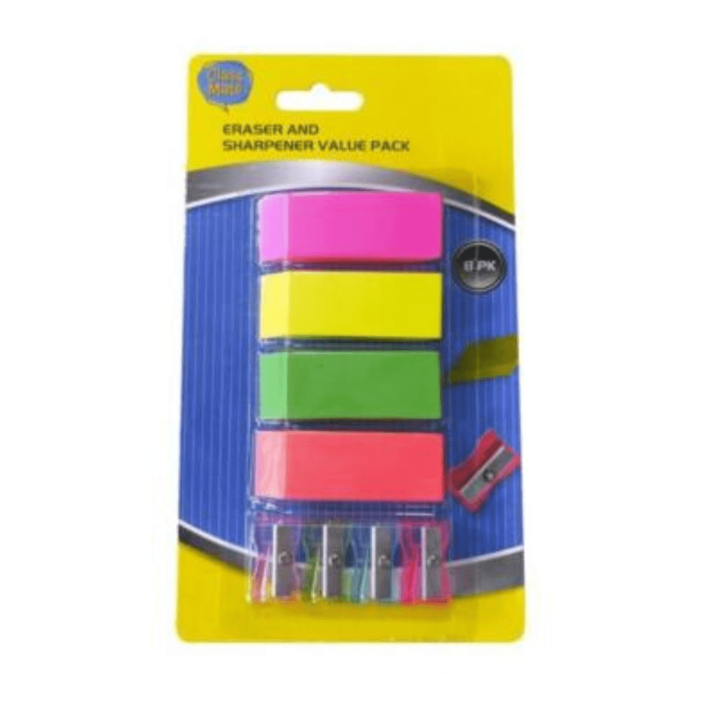 8PK 4 Eraser 4 Pencil Sharpener Set Drawing Sketching Size Home School Office