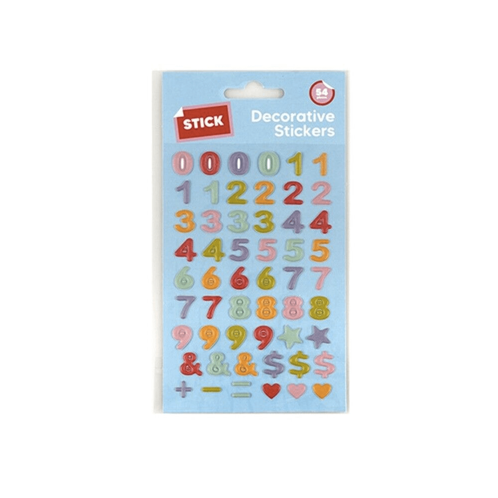 54 Numbers Colorful 3D Stickers Sheet Bullet Journal Bubble Style Hearts