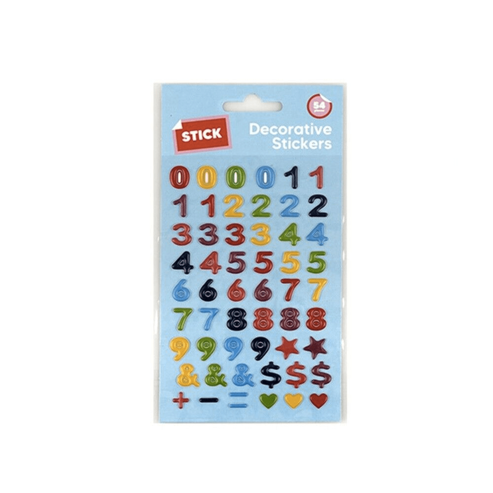 54 Numbers Colorful 3D Stickers Sheet Bullet Journal Bubble Style Hearts